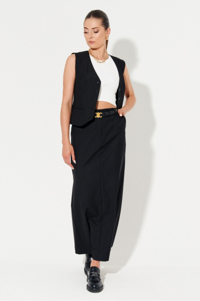 Юбка из полушерстяной ткани с шлицей для повседневной носки Ketty K-20753 черный - фото 3