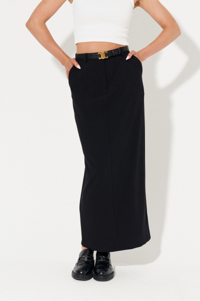 Юбка из полушерстяной ткани с шлицей для повседневной носки Ketty K-20753 черный - фото 2