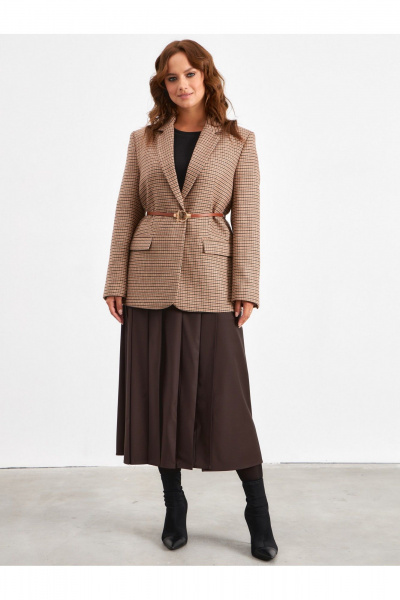 Жакет коричневый в клетку прямой для делового стиля Avord V3130 коричневый - фото 2
