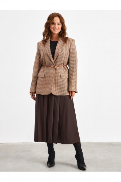 Жакет коричневый в клетку прямой для делового стиля Avord V3130 коричневый - фото 1
