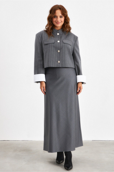 Юбка А-силуэта со шлицей из вискозы и текстиля Avord V3134 серый - фото 1