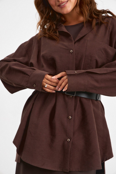 Рубашка свободного силуэта из вискозы с карманом и разрезами Avord V3137 темно-коричневый - фото 6