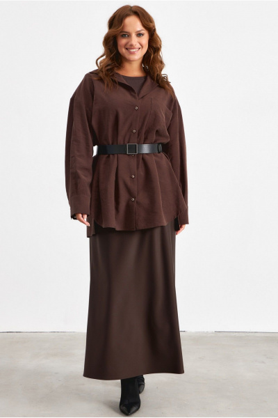 Рубашка свободного силуэта из вискозы с карманом и разрезами Avord V3137 темно-коричневый - фото 1