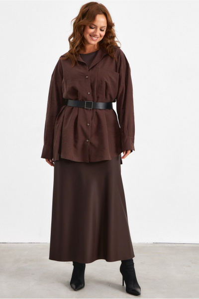 Рубашка свободного силуэта из вискозы с карманом и разрезами Avord V3137 темно-коричневый - фото 2