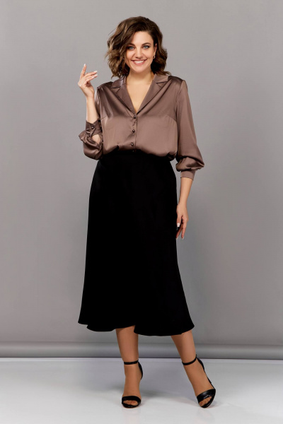 Блуза прямого силуэта с пуговицами и коротким рукавом Temper 447 кофейный - фото 5