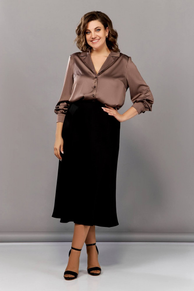 Блуза прямого силуэта с пуговицами и коротким рукавом Temper 447 кофейный - фото 4