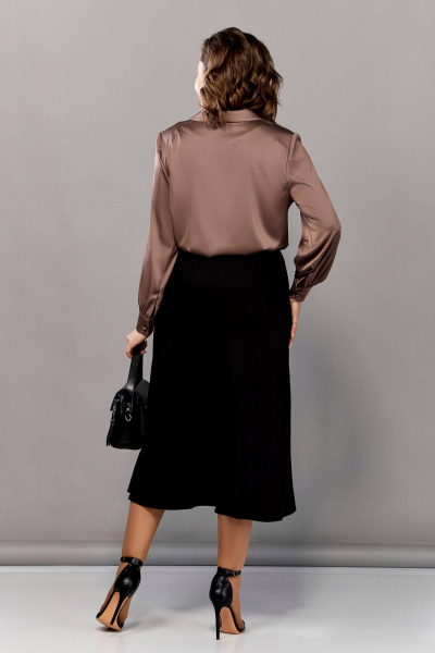 Блуза прямого силуэта с пуговицами и коротким рукавом Temper 447 кофейный - фото 2