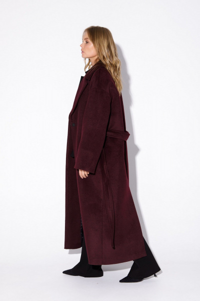 Длинное красное пальто-халат из пальтовой ткани с шерстью PiRS 4861 бургунди - фото 4