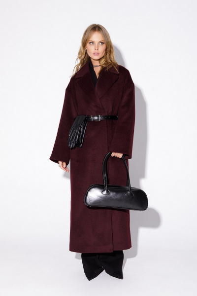 Длинное красное пальто-халат из пальтовой ткани с шерстью PiRS 4861 бургунди - фото 2