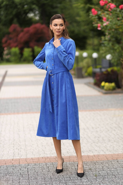 Демисезонное на каждый день платье вельвет синий LARICI 1232 - фото 3