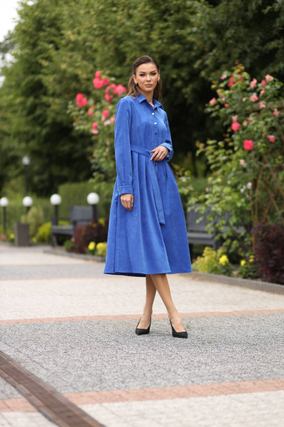 Демисезонное на каждый день платье вельвет синий LARICI 1232 - фото 2