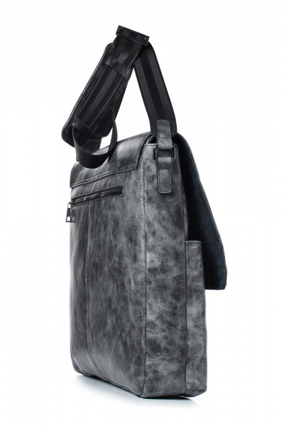 Деловая сумка из натуральной кожи с карманами Galanteya 522.23с446к45 серый/черный - фото 4