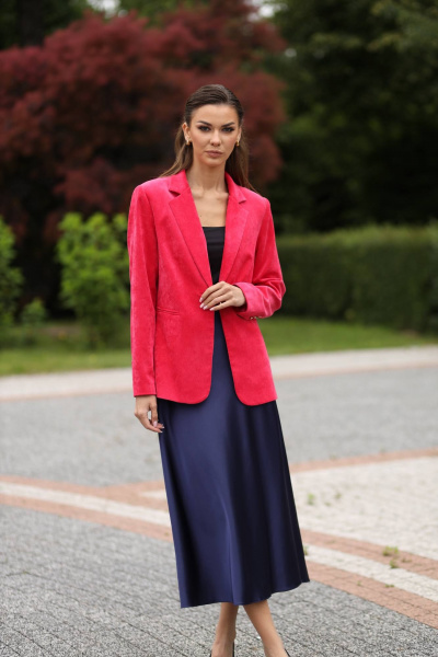 Демисезонный на каждый день жакет из вельвета красный LARICI 7062 - фото 5