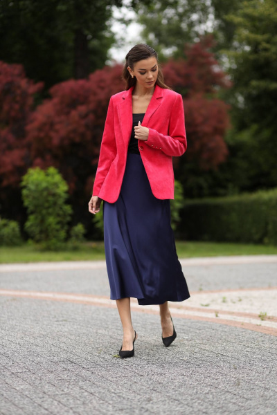 Демисезонный на каждый день жакет из вельвета красный LARICI 7062 - фото 4