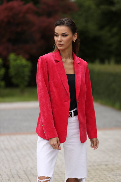 Демисезонный на каждый день жакет из вельвета красный LARICI 7062 - фото 1