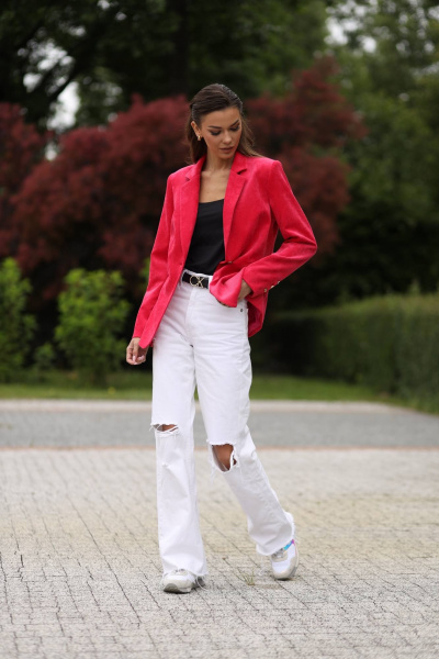 Демисезонный на каждый день жакет из вельвета красный LARICI 7062 - фото 3