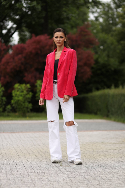 Демисезонный на каждый день жакет из вельвета красный LARICI 7062 - фото 2