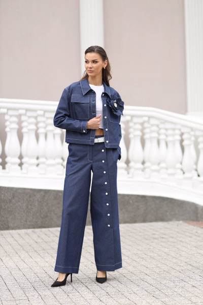 Демисезонный на каждый день джинсовый жакет с хлопком синий LARICI 7059 - фото 4