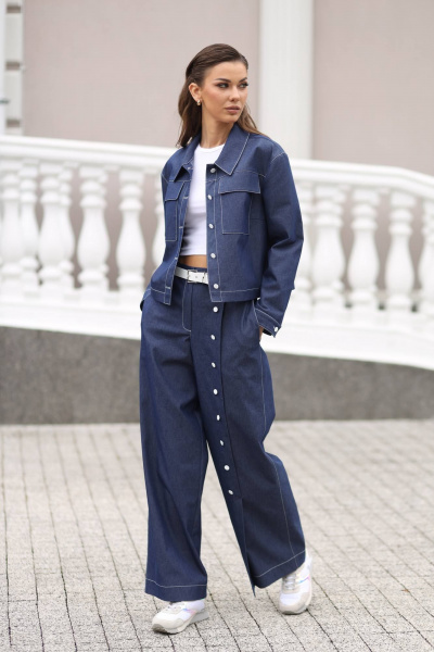 Демисезонный на каждый день джинсовый жакет с хлопком синий LARICI 7059 - фото 3