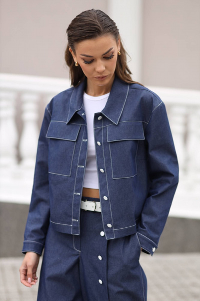 Демисезонный на каждый день джинсовый жакет с хлопком синий LARICI 7059 - фото 1