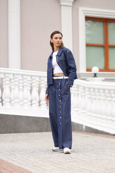 Демисезонный на каждый день джинсовый жакет с хлопком синий LARICI 7059 - фото 2