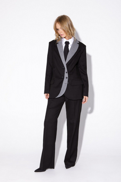 Асимметричный черный жакет с двойным воротником из текстиля PiRS 5483 черный_с_серым - фото 5