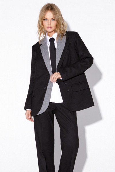 Асимметричный черный жакет с двойным воротником из текстиля PiRS 5483 черный_с_серым - фото 1