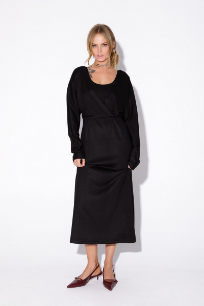 Миди-платье из трикотажа с многослойным эффектом PiRS 5494 черный - фото 8