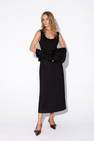 Миди-платье из трикотажа с многослойным эффектом PiRS 5494 черный - фото 5