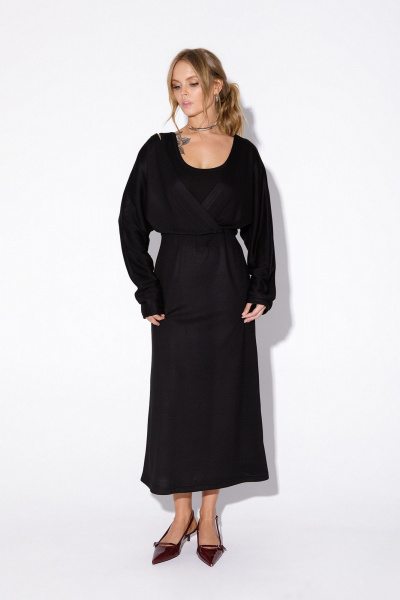 Миди-платье из трикотажа с многослойным эффектом PiRS 5494 черный - фото 2