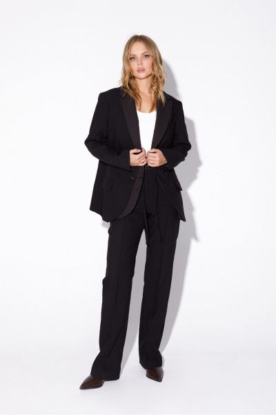 Асимметричный свободный жакет с двойным воротником PiRS 5502 черный+бежевая клетка - фото 6