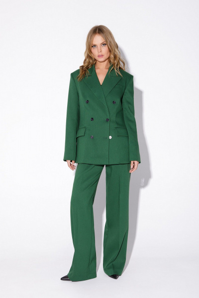 Круглогодичный деловой костюм из текстиля: жакет и брюки PiRS 5518 зеленый - фото 4