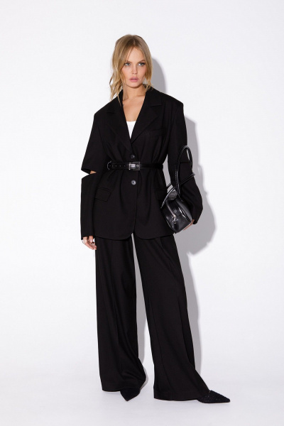 Жакет оверсайз с разрезами по рукавам для круглогодичной носки PiRS 5523 черный - фото 4