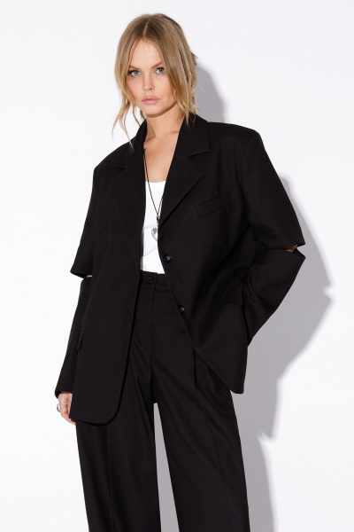 Жакет оверсайз с разрезами по рукавам для круглогодичной носки PiRS 5523 черный - фото 1