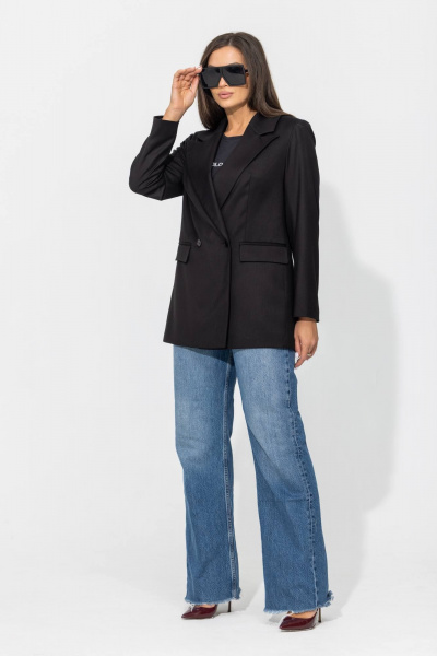 Яркий двубортный жакет на подкладке для стильного образа Gold Style 2632 черный - фото 6