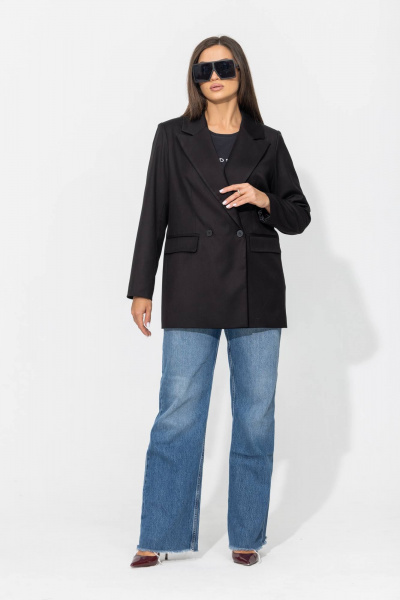 Яркий двубортный жакет на подкладке для стильного образа Gold Style 2632 черный - фото 4