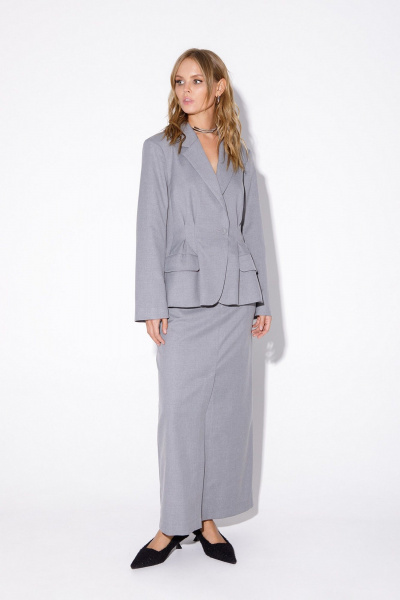 Платье костюм двоий из приталенного жакета и длинной юбки PiRS 5541 серый - фото 3
