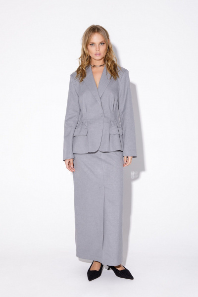 Платье костюм двоий из приталенного жакета и длинной юбки PiRS 5541 серый - фото 1