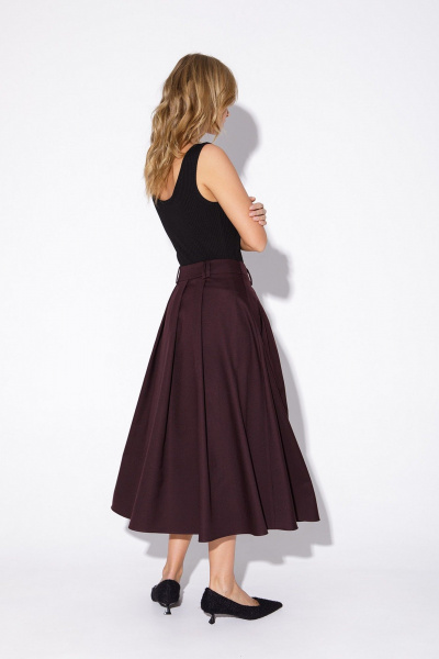 Текстильный костюм 2-ка приталенный жакет и миди-юбка на пуговицах PiRS 5567 бургунди - фото 6