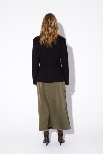 Комплект двойка укороченный жакет и атласная юбка макси PiRS 5570 черный+хаки - фото 5