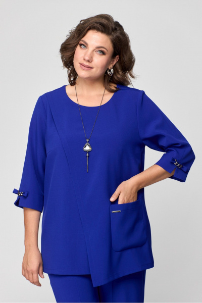 Брюки и жакет классические в синем из текстиля с эластаном Danaida 2182 василек - фото 7