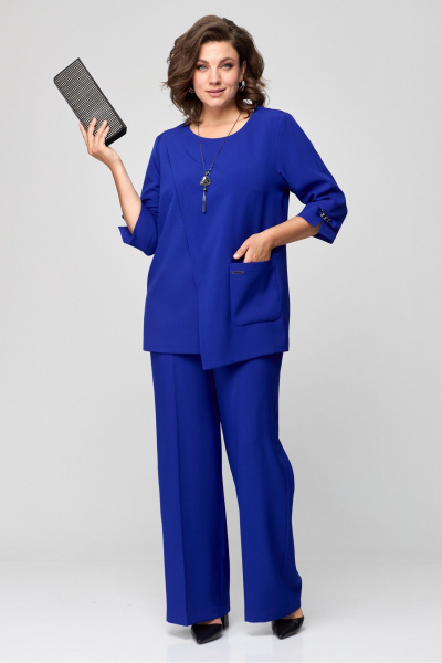 Брюки и жакет классические в синем из текстиля с эластаном Danaida 2182 василек - фото 3