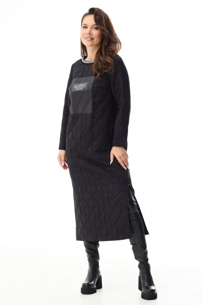 Утепленный жилет и платье прямого кроя из плащевой ткани Магия моды 2337 черный+серебро - фото 3