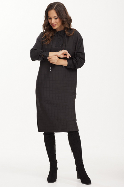 Демисезонное платье свободного кроя с карманами и разрезами Магия моды 2487 черный - фото 4