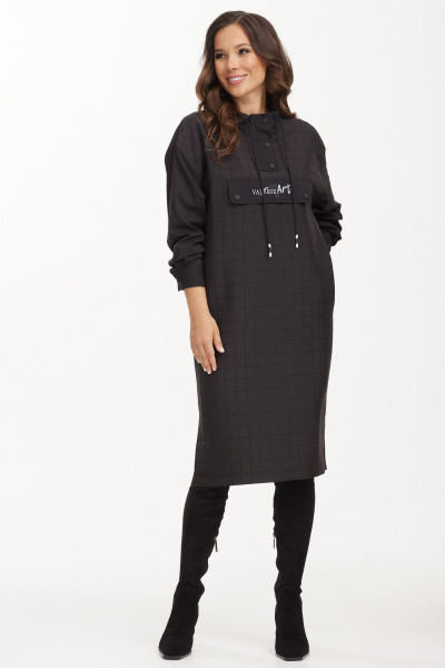 Демисезонное платье свободного кроя с карманами и разрезами Магия моды 2487 черный - фото 1