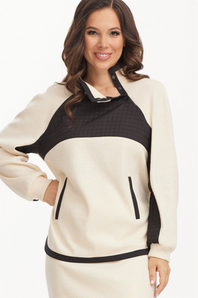 Джинсовый костюм из джемпера и юбки с боковыми разрезами Магия моды 2499 молоко+черный - фото 4