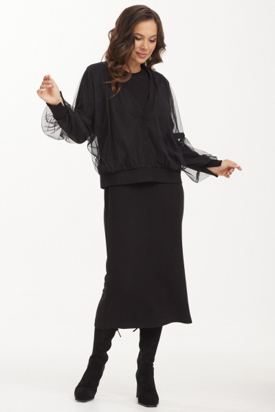 Элегантный кардиган и платье из фактурного трикотажа Магия моды 2493.1 черный - фото 4