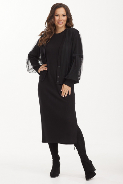 Элегантный кардиган и платье из фактурного трикотажа Магия моды 2493.1 черный - фото 1