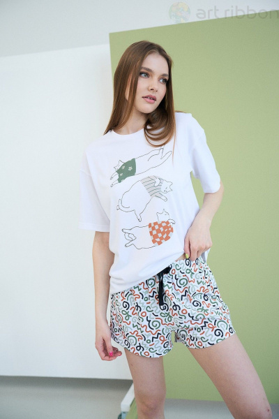 Комплект из футболки и шорт из легкой вискозы и трикотажа Art Ribbon G1011 - фото 1