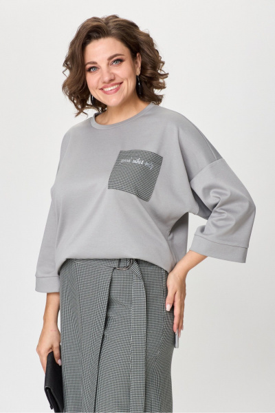 Костюм из кюлотов и джемпера свободного кроя из трикотажа Michel chic 1362/1 серый,клетка - фото 6